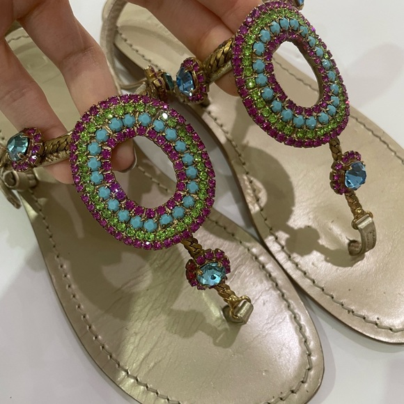 Paola Florenza Gold sandals with bluestone - Picture 2 of 9